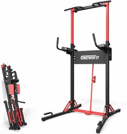 ONETWOFIT Foldable Power Tower Pull Up Bar Station, Multi-Function Adjustable Height Dip Station