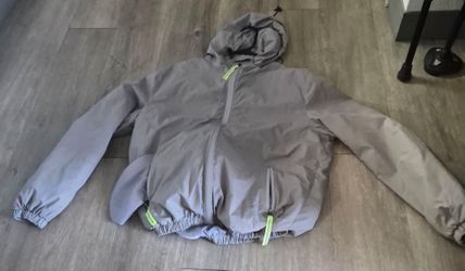 Womens Gray Hooded Full Zip Coat Windbreaker Jacket Size XXXL Asian Fit