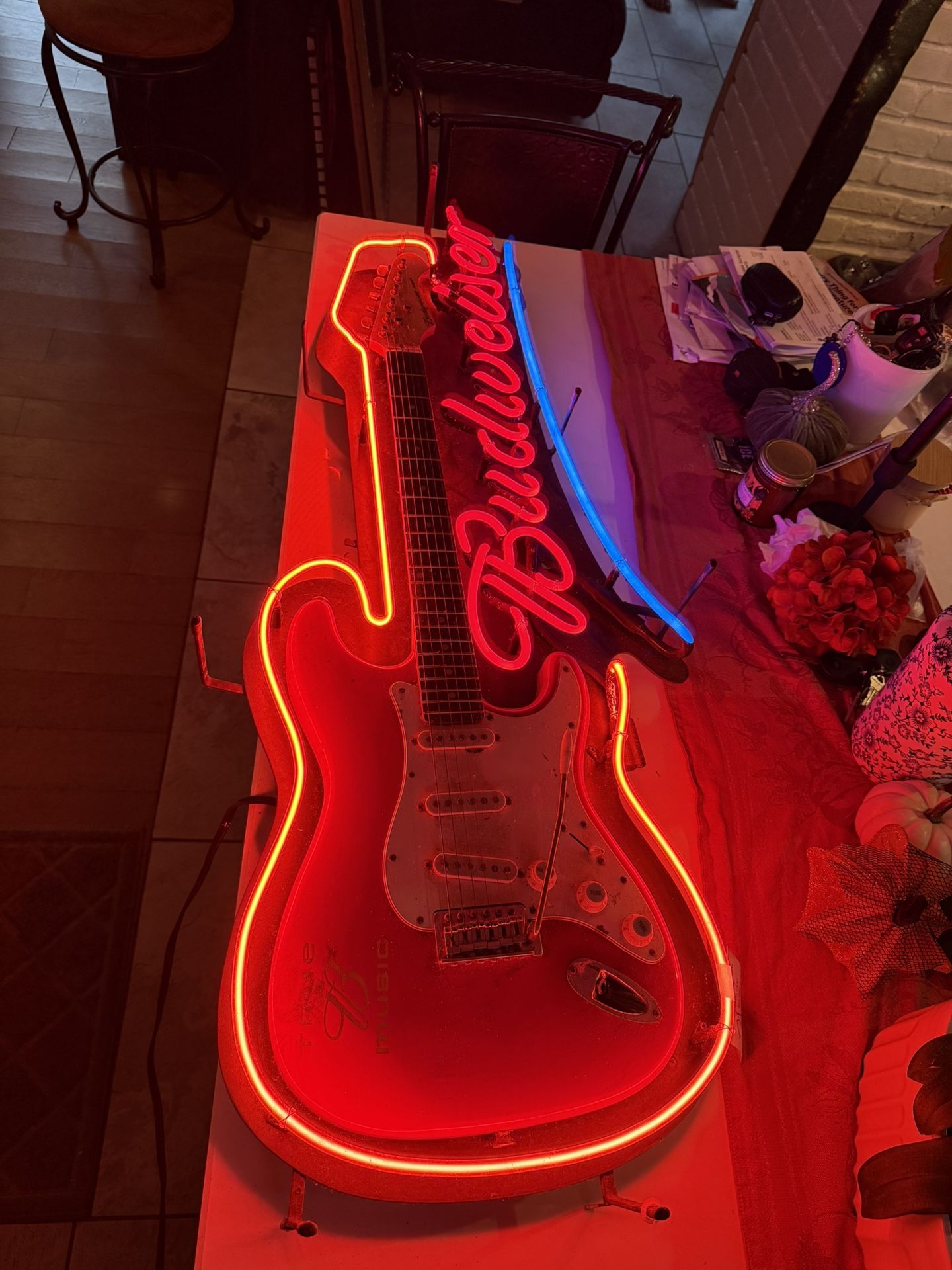 BUDWEISER NEON SIGN WITH ARIA GUITAR