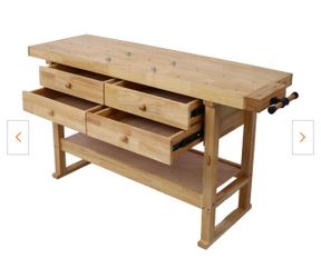 Wooden Workbench with Drawers and Vise