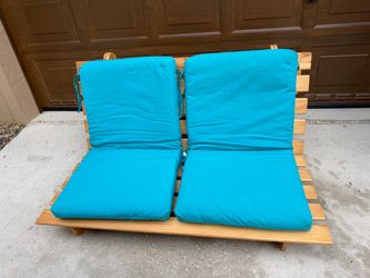 Solid Wood Convertible Outdoor Patio Futon Sofa Bed / Pool Lounger with Turquoise Cushions
