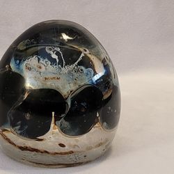 Beautiful Art Glass Large Paperweight Artist Signed Black White & Clear