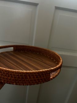 ✨ Brand New Round Woven Rattan Serving Tray with Handles