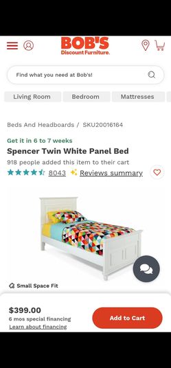 Twin white bed from bob's furniture