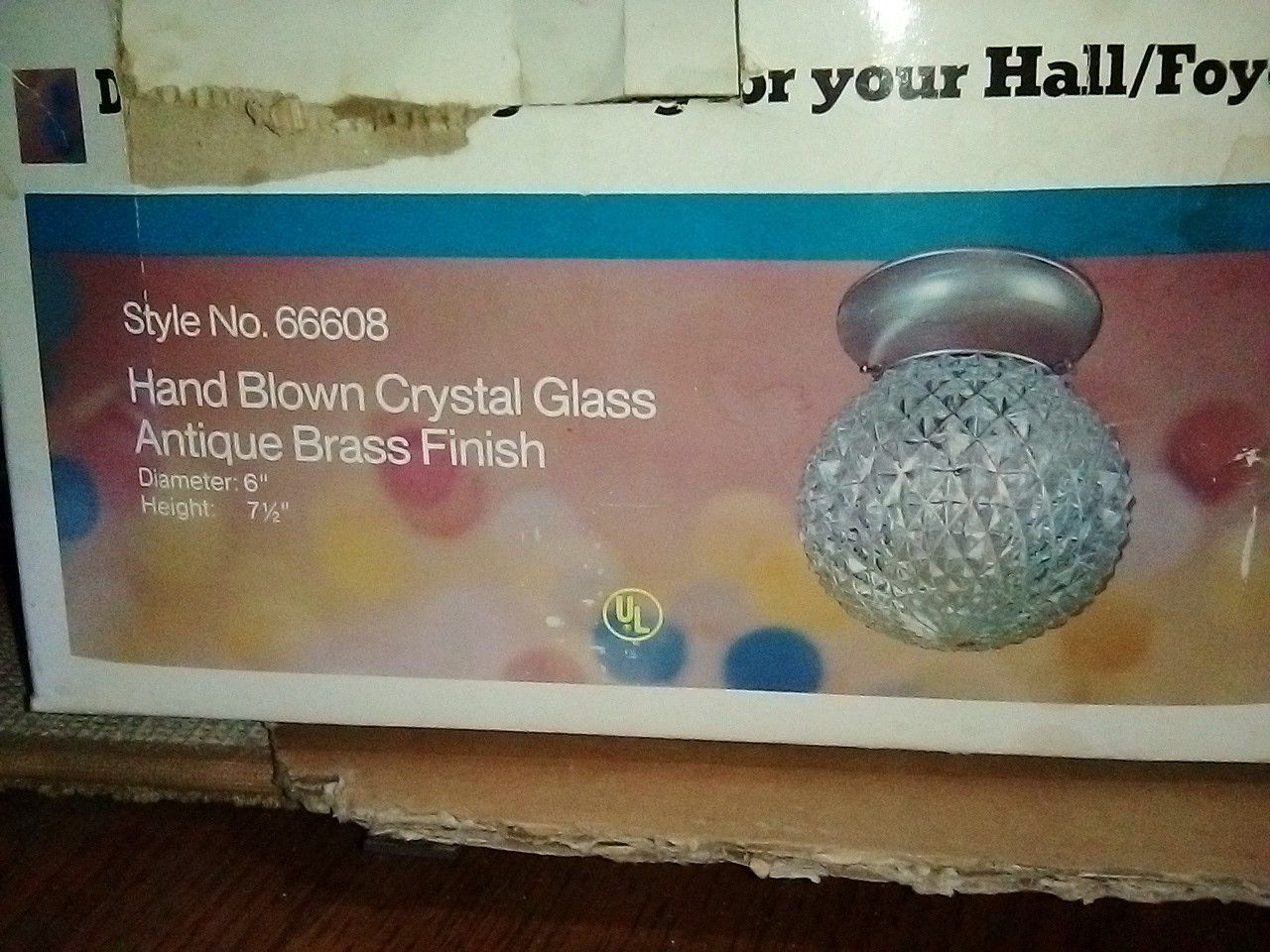 Hand blown crystal glass antique brass finish light
