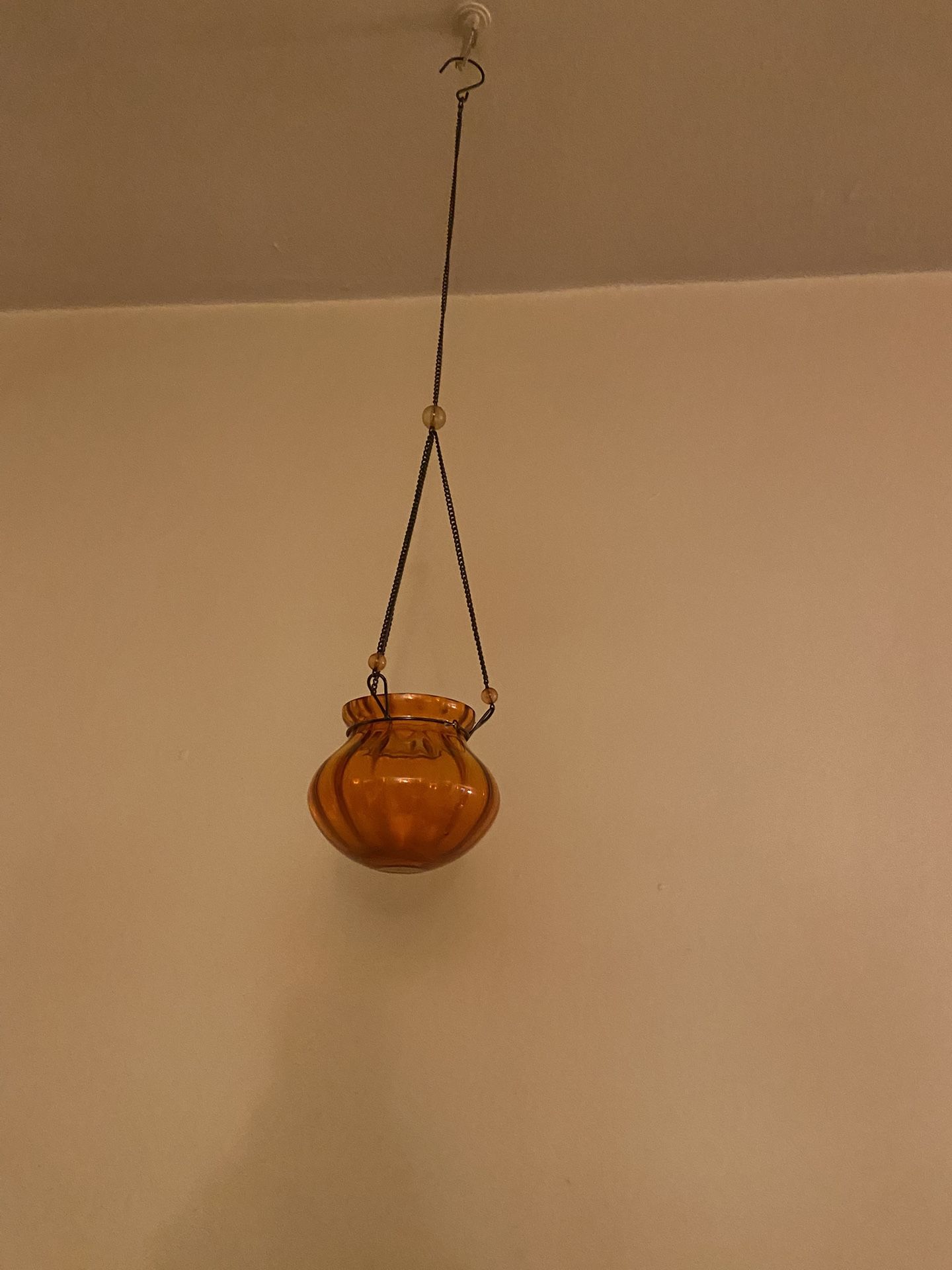 Candle Holders Set Of 2 Orange Hand Blown Glass Hanging Chain 