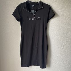 Brand new womans Bebe brand black bodycon knee length dress up for sale 