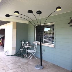 1960’s Mid Century Modern Black Brass & Marble Arc Floor Lamp