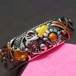 Dragonfly & Flower Sterling Silver Ring Sz 8