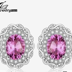 925 Sterling Silver Genuine, Pink Topaz Earrings [EAR-38]