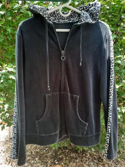 Black velour animal print hoodie . Large