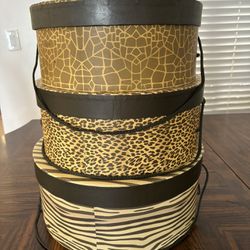 Set of 3 African-inspired round storage boxes