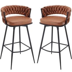Set of 2 Suede Whiskey Brown Barstools - WB30