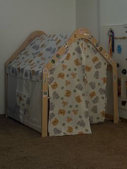 Kids Wooden Play Tent House with Animal Print