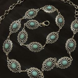 WOMEN'S OVAL TURQUOISE CONCHO CHAIN BELT
