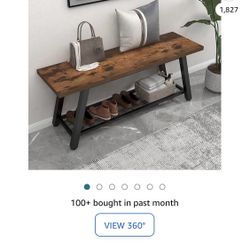 Oastreeful Storage Bench Industrial Rustic Wooden and Metal Entryway Shoe Boots Storage Rack Long Bench Seat for Hallway Bedroom Retro Brown Farmhouse