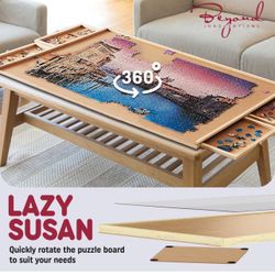 1000 Piece Rotating Puzzle Board with 1500 Piece Wooden Jigsaw Puzzle Board - 6 Drawers, Preassembled Rotating Puzzle Table | 35” X 28” Jigsaw Puzzle 