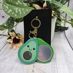 Avocado beauty mirror fruit keychain keyring gold green