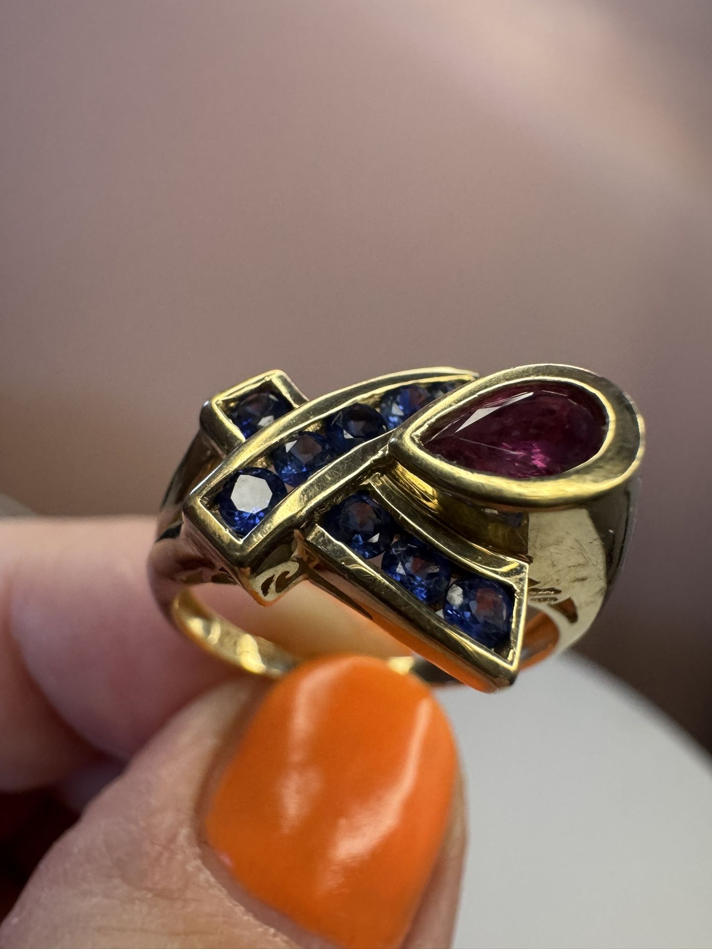Vintage 10k gold , Natural Sapphires, Ruby ring , size 7,5