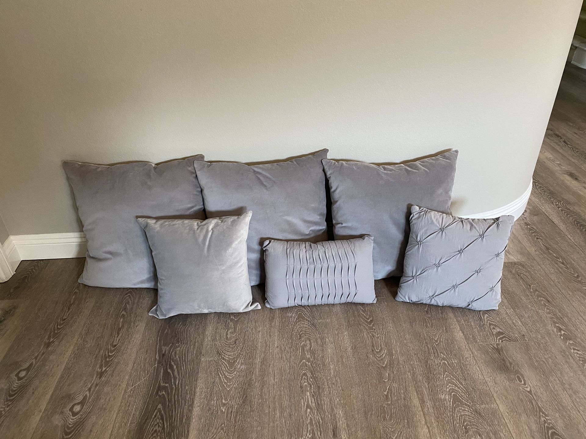 Grey assorted pillows - 6 total