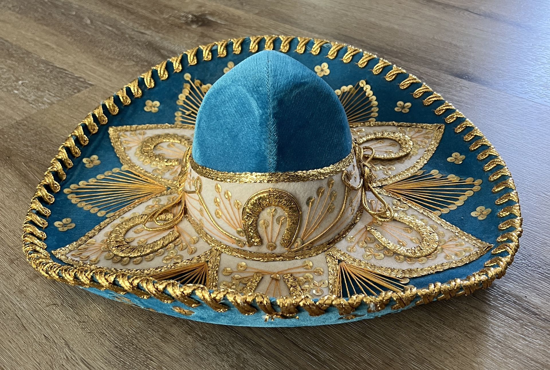 Mexican Authentic Sombrero Pigalle Hat Mariachi Blue and Gold - Main Image
