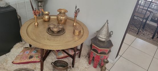 Moroccan brass tray and silver decoration