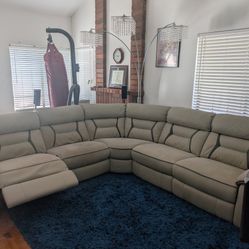 Leather Sectional with 3 Recliners and Armrest Cupholders