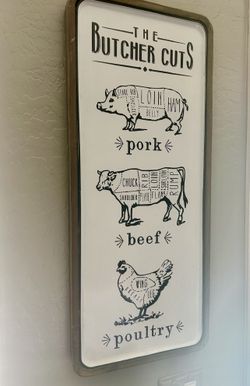 The Butcher Cuts Wall Art Picture Metal with Wood Framed 13”w X 31” H
