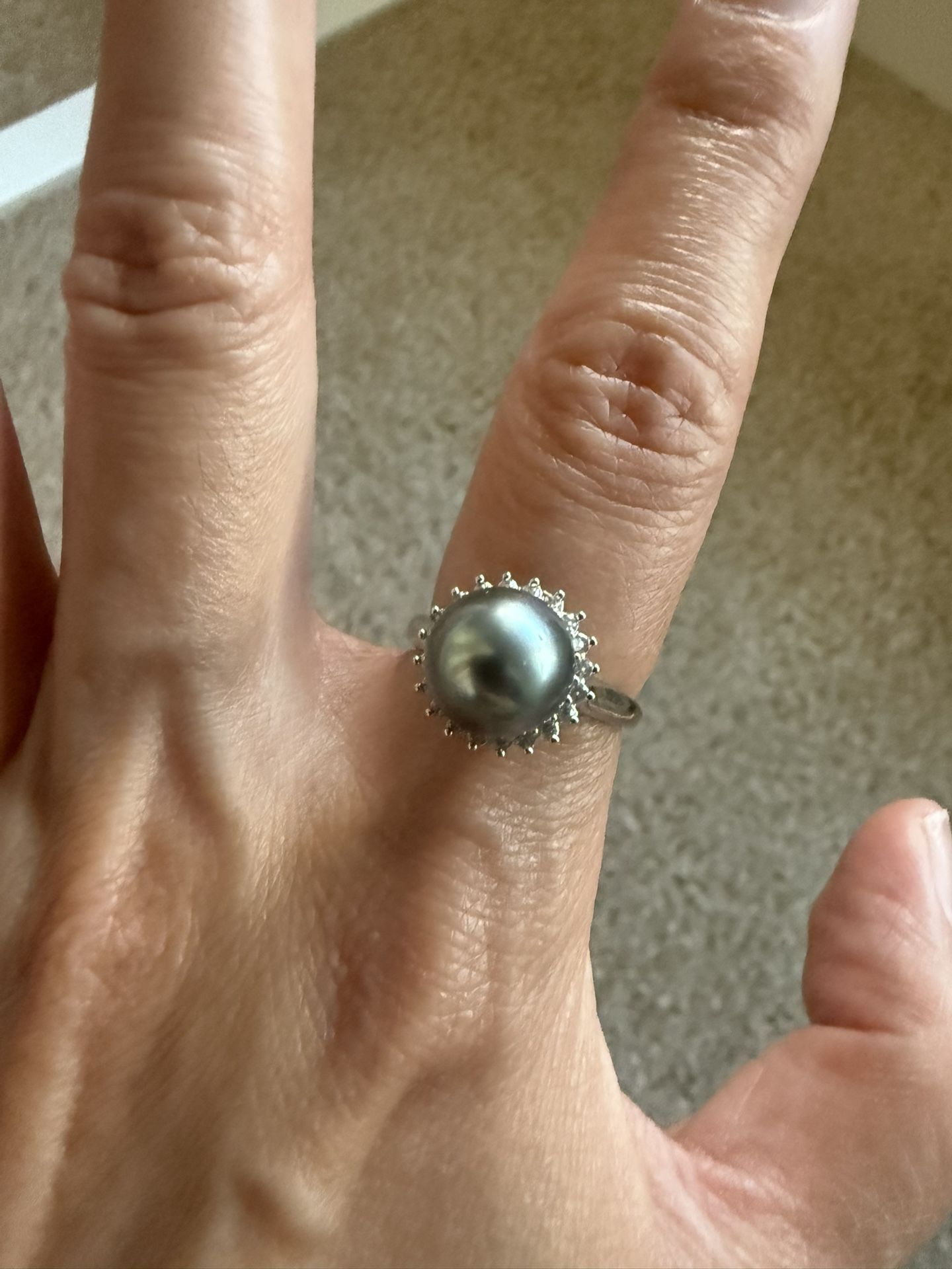 Brand New South Sea Black Pearl Ring Size Adjustable Silver 925