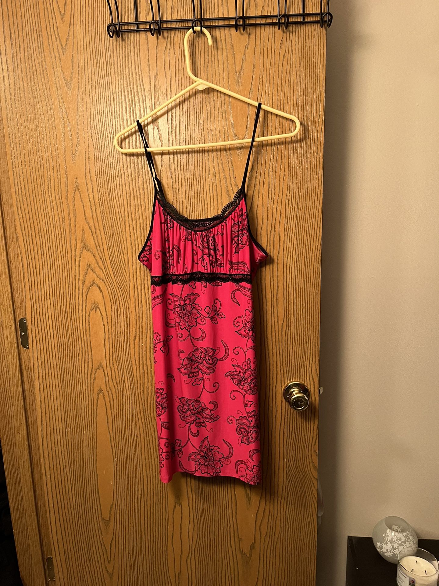 Hot Pink Night Gown With Black Design  
