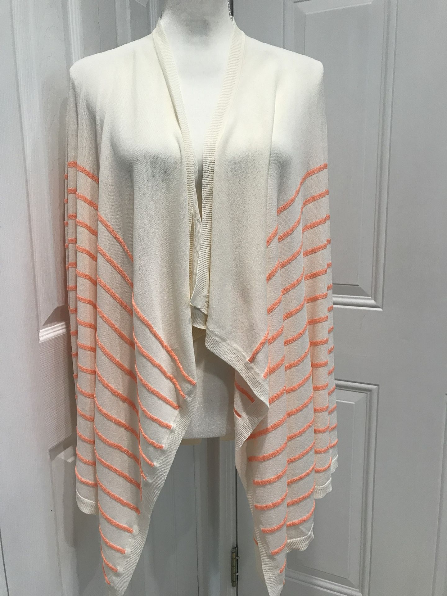 NWOT Ann Taylor Off White/Orange Open Front Elongated Cardigan, Size S