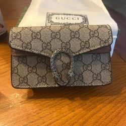 Gucci GG Monogram Chain Strap Shoulder Bag with Animal Head Buckle, Beige/Black