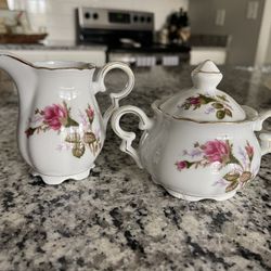  Vintage Japanese porcelain sugar bowl and creamer set the "Old Rose"
