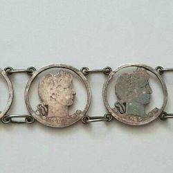 US Silver Barber Quarter Link Cut Out Coin Bracelet