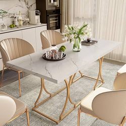 71 Inch Rectangular Dining Table for 6-8 People, Modern White Kitchen Table Dining Room Table, Recta