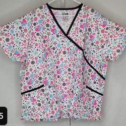 3x Print Scrub Top New 