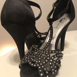 Black high heels with rhinestones