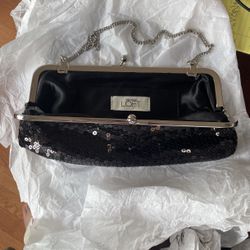 Ann Taylor Loft Black Sequin Clutch Bag Purse 10”x5”