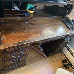 Antique Derby School Paneled Wood Roll Top Desk with Full Interior, C1900