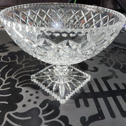Large French Tazza Diamond Cut Cristal Pedestal Fruit Dish, 1950