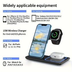 Ultra-Fast 15W Foldable 3 in 1 Wireless Charging Dock - Universally Compatible with iPhone 11-15, IWatch 1-9, AirPods 3/2/Pro - Space-Saving Design fo