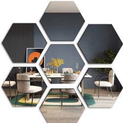 48 Pieces Hexagon Acrylic Mirrors 3D Wall Decor Tile Sticker, Silver Wall Decals f