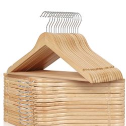  Wooden Hangers 30 Pack, Natural Wood Clothes Hangers, Durable Coat Hanger with 360-Degree Rotatable Hook, Non-Slip Pants Bar and Shoulder Notches for