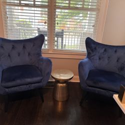 Blue Velvet Accent Chairs (Set of 2) – Tufted Wingback Style | Great Condition 