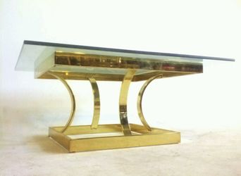 Vintage Baughman Hollywood Regency Style Brass Cocktail Coffee Table Atomic Gold