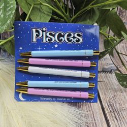 5 Pisces Zodiac pens February 19 March 20 black ink with quirky quotes of Pisces