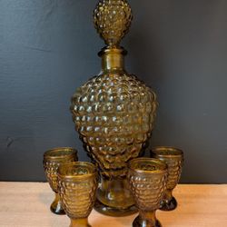 Vintage Amber Decanter Set 