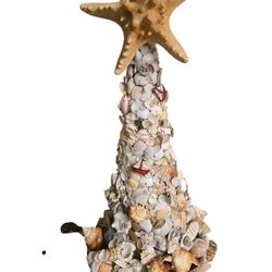 seashell handcrafted christmas tree  with vintage jewelry and nautical accents
