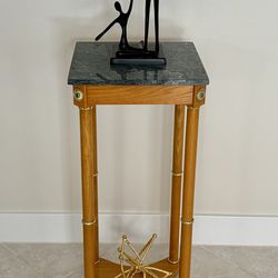 28” Marble Top Wood Pedestal Table with Gold Accents