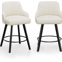 VINGLI 26" H Swivel Barstools Set of 2, Linen Fabric Upholstered Counter Stool with Back, Kitchen High Chairs Counter Height Bar stools with Cushion, 